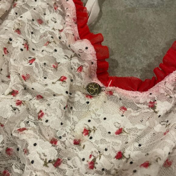 vintage jessica simpson white red floral lace tiered fairy slip dress size large - Picture 3 of 7